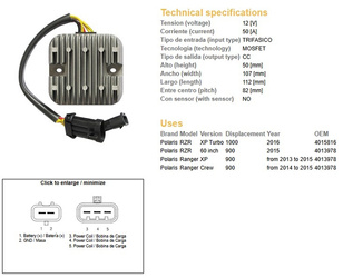 Dze regulator napięcia polaris ranger 900 xp/crew/60 '13-'15 mosfet - 50a (4013978) (esr829)