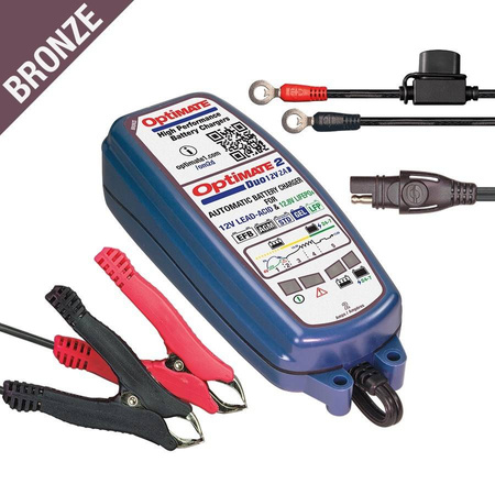 Ładowarka akumulatorów optimate 2 duo 12v 2a 6-96ah agm / gel / std 6-96ah, 12.8v 2a 2-24ah lifepo4, sae (el)