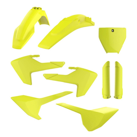 Komplet plastików husqvarna tc/fc '16-'18 w zestawie tablica przednia (8665800004) i osłony amortyzatorów ( 8398900005) kolor żółty fluo