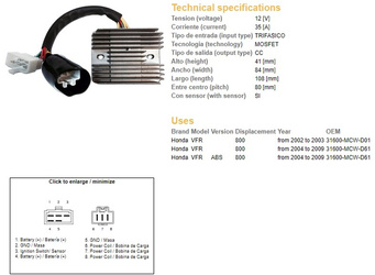 Dze regulator napięcia honda vfr800 02-09 (35a) (31600-mcw-d61) (esr438)