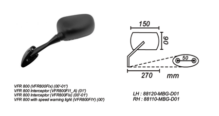 Lusterko Lewe Honda Vfr 800 Fi 2000-01 Power Force
