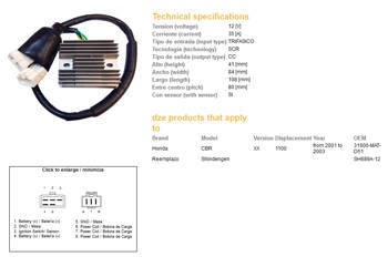 Dze regulator napięcia honda cbr 1100 xx '01-'03 (sh689a-12) (31600-mat-d51) (esr685)