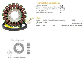 Uzwojenie alternatora stator honda vfr 800 '03-13 (oem 31120-mcw-d03)