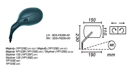 Lusterko Lewe Yamaha Majesty 125 2001-07 Power Force