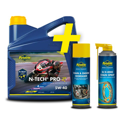 PUTOLINE OLEJ SILNIKOWY 4T 100% SYNTETYK N-TECH® PRO R+ 5W40 4L (AKC)+ SMAR DO ŁAŃCUCHA O/X-RICHAIN SPRAY 500ML + CHAIN AND ENGINE DEGREASER 500ML