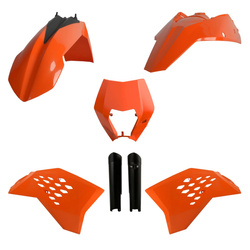 KOMPLET PLASTIKÓW (FULL KIT) KTM EXC/EXC-F '08-'11 W ZESTAWIE TABLICA PRZEDNIA (8666700001) I OSŁONY AMORTYZARORÓW (8398500003) KOLOR POMARAŃCZOWY OEM
