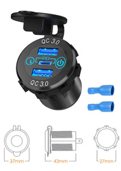MOTOCYKLOWE POTRÓJNE GNIAZDO USB QC 3.0 X 2 I PD X 1 - 54 W POWER DELIVERY MONTAŻ NA POWIERZCHNIE PŁASKĄ (OWIEWKA, KUFER) LUB NA KIEROWNICE - POTRZEBNY ADAPTER BTMUS28