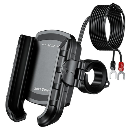UCHWYT MOTOCYKLOWY NA TELEFON QUICK LOCK Z ŁADOWARKĄ USB 3.0 POWER DELIVERY MONTOWANY NA KIEROWNICĘ LUB LUSTERKO TYP: R9-CLIP-PD