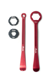 Komplet łyżek do opon (23+24cm) alu7075 kute z kluczami 10,13,17,27,32 mm kolor czerwony