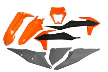 Komplet plastików ktm exc 125 '20-'21, exc/excf(exc-f) 150/250/300/350/450/500 '20-2023 z osłoną lampy kolor oem 2021 (pomarańczowy/czarny/szary)
