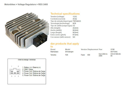 Dze regulator napięcia yamaha fz6 04-09, fz6r 10-12, tdm850 93-01, r6 04-09 (esr269) (5vx-81960-00-00)