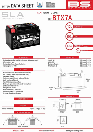 Bs akumulator btx7a (fa) (ytx7a-bs) 12v 6ah 152x88x94 bezobsługowy - zalany (90a) (6)