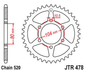 Zębatka tylna 478 46 kawasaki zx6r (05-13), z750 (47846jtzbk) (może być zastąpiona przez 4578 46 jtr1478.46) (łańc. 520) kolor czarny