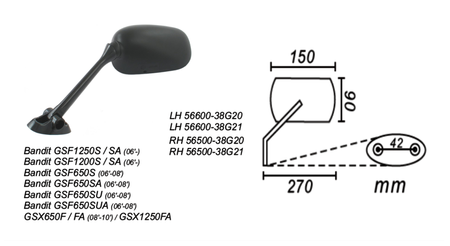 Lusterko Lewe Suzuki Bandit 650/1250 2006-08, Gsxf 2008-10 Power Force