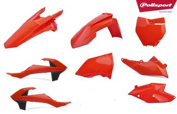 Komplet plastików ktm sx/sx-f '16-'18 w zestawie tablica przednia (8666400006) i osłony amortyzatorów (8398600010) kolor pomarańczowy fluo