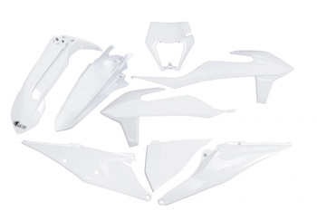 Komplet plastików ktm exc 125 '20-'21, exc/excf(exc-f) 150/250/300/350/450/500 '20-2023 z osłoną lampy kolor biały (kt527e042)