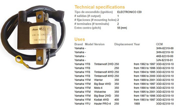 Dze cewka zapłonowa yamaha yfm 350 warrior (oem-3dg-82310-10-10, 3dg-82310-10-00)