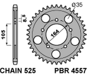 Zębatka tylna 4557 49 c45 gilera gp 800 '09-'13, aprilia srv850 '12 (+2) (łańc. 525) (jtr-brak)