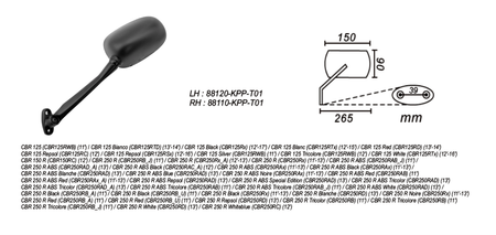 Lusterko Lewe Honda Cbr 125/250 2011-1 Power Force