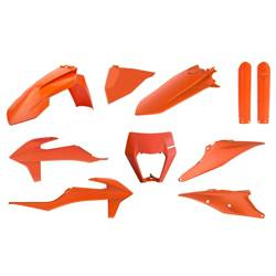 Komplet plastików ktm exc/exc-f tpi '20-'23 w zestawie osłona lampy (8668600002) i osłony amortyzatorów (8398600005) kolor pomarańczowy