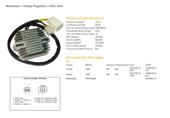 Dze regulator napięcia honda cbr600rr 03-06, cbr900 rr (929) 00-01, cb900 hornet 02-07 (sh678c-13) (esr436;esr430)