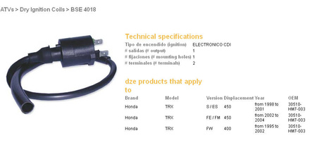 Dze cewka zapłonowa honda trx400fw 95-03, trx450s/es/fw/fm/fe (30510-hm7-003) (vic-14605)