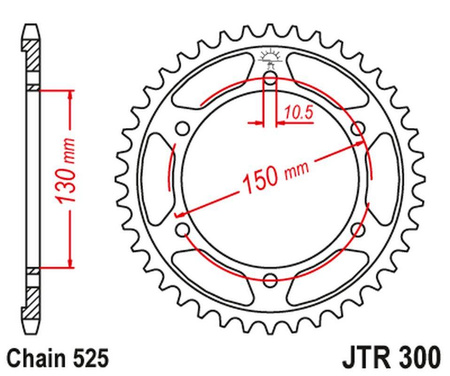 Zębatka tylna 300 48 honda xl600v transalp '87-'99, xl700v '08-'13 (30048jtzbk) (łańc. 525) kolor czarny