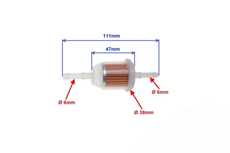 Filtr Paliwa Mini Fi 6 Mm MOTOFILTRO Skuter Motocykl 50 sztuk
