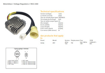 Dze regulator napięcia honda xrv750 africa twin '90-'91 (oem-31600-mv1-003) (35a)