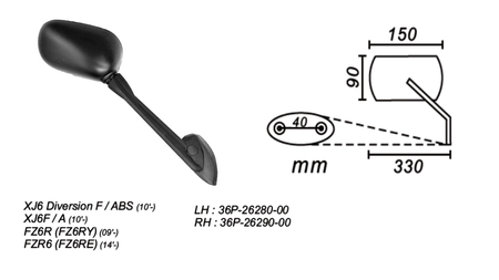 Lusterko prawe yamaha xj6 diversion/f fz6r 2009-… power force