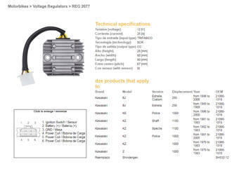 Dze regulator napięcia kawasaki gpz/kz/z 750/1000/1100 (sh532-12,esr140)