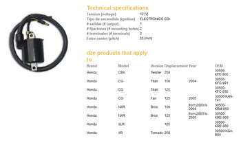Dze cewka wysokiego napięcia honda xlr 125, cg 125 (30500-kre-900)