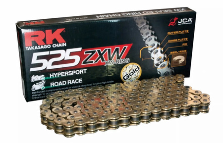 ŁAŃCUCH NAPĘDOWY 525ZXW-118 (XW-RING) ZAKUWKA (CLF) W ZESTAWIE KOLOR ZŁOTY (POJEMNOŚĆ: DO 1300 CCM) (46,4 KN)