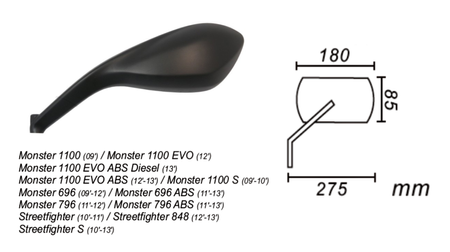 Lusterko Lewe Ducati Monster 1100/796/696 Power Force