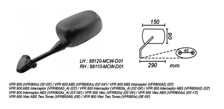 Lusterko Lewe Honda Vfr 800 2002-2013 Power Force