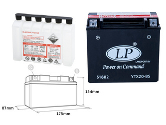 Landport akumulator ytx20-bs 12v 18ah 175x86x154 bezobsługowy - elektrolit osobno (2) ue2019/1148 - zastępuje ytx20hbs l (ytx20h-bs)