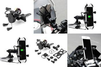 Uchwyt motocyklowy z ładowarką usb na telefon montowany na kierownicę lub lusterko typ: ram- metal "l"
