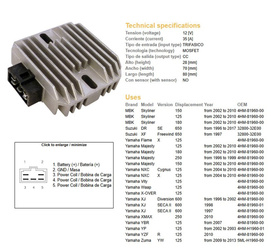 Dze regulator napięcia yamaha xj600 diversion 96-02, ybr125, yzf125r, majesty 125/250 (4hm-81960-00), suzuki dr650se 96-17 (32800-32e00) (12v/35a) (esr272)