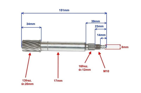Wałek sprzęgłowy przekładni skuter 2T 13 frezów
