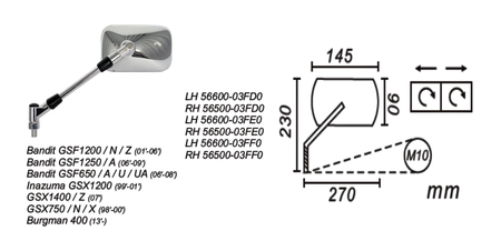 Lusterko Lewe Suzuki Bandit/Inazuma/Gsx1400/Gsx750/Burgman 400 Power Force