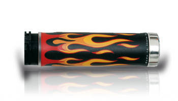 Manetki 02601-ff płomienie końcówka chrom (130 mm/22 mm) bez otworu kolor czarny/żółty/czerwony