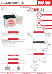 Bs akumulator bb16b-a1 (yb16b-a1) 12v 16ah 160x90x161 obsługowy - elektrolit osobno (215a) (4) ue2019/1148
