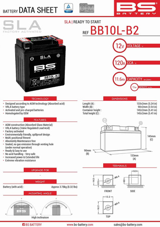 Bs akumulator bb10l-b2 (fa) (yb10l-b2,yb10l-a2) 12v 11ah 136x91x146 bezobsługowy - zalany (160a) (4) - zastępuje 300834
