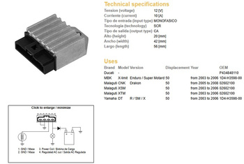 Dze regulator napięcia ktm, yamaha dt 50 r/sm/x '03-'06, mbk 50, malaguti xsm 50 (1d4-h3598-00)