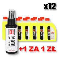 OMOTO ZESTAW 12 SZTUK PŁYN DO CHŁODNIC 1L O! FLUO XTREME COOL + OMOTO PREPARAT PRZECIW PAROWNIU GOGLI OKULARÓW SZYBEK 100ML O! ANTI FOG