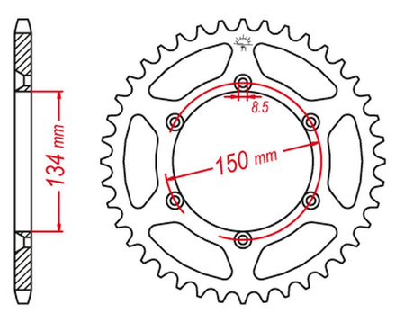 Zębatka tylna aluminiowa kolor czarny 489 48 kawasaki kx/kxf 125/250/450 '83-'22 (jtr460.48)