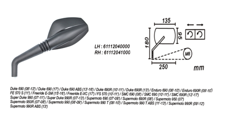 Lusterko Lewe Ktm Duke/Super Duke/Supermoto/Freeride 2008-17 Power Force