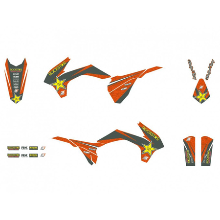 Komplet naklejek (oklein) + pokrowiec/poszycie na siedzenie ktm exc wszystkie modele w rocznikach 14-16, sx-sxf wszystkie modele w rocznikach 13-15 rockstar energy ktm
