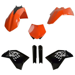 KOMPLET PLASTIKÓW (FULL KIT) KTM SX/SX-F/XC-F '07-'10 W ZESTAWIE TABLICA PRZEDNIA (8664400001) I OSŁONY AMORTYZATORÓW (8398500003) KOLOR POMARAŃCZOWY