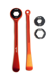 Komplet łyżek do opon (23+24cm) alu7075 kute z kluczami 10,13,17,22,27,32 mm kolor pomarańczowy